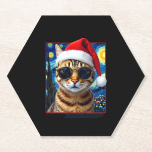 Posavasos De Papel Gato de Tabby Naranja de Noche Estrellada Navidad