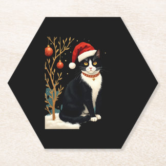 Posavasos De Papel Gato de Tuxedo Cottagecore Divertido Navideño Esté