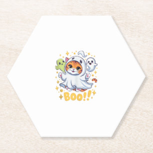 Posavasos De Papel Gato Divertido Bruja Fantasma Lindo de Halloween B