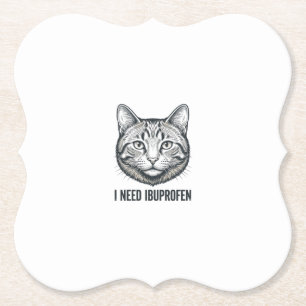 Posavasos De Papel Gato Divertido Ibuprofeno Diseño de Grabado Vintag