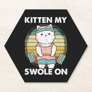Posavasos De Papel Gato Divertido Levantando Pesas Motivación Gimnasi