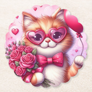 Posavasos De Papel Gato El día de San Valentín/gatito