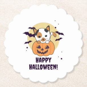 Posavasos De Papel Gato En Calabaza Gatos Dulces Feliz Halloween
