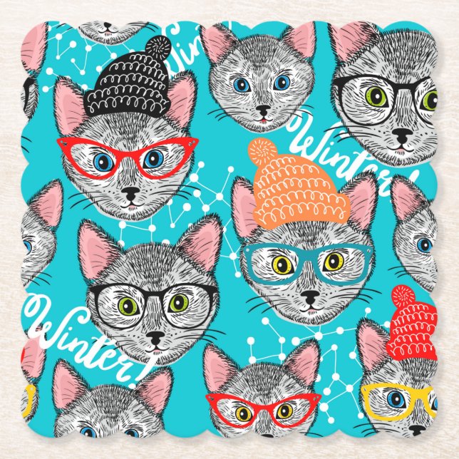 Posavasos De Papel Gato en el gorra (Anverso)