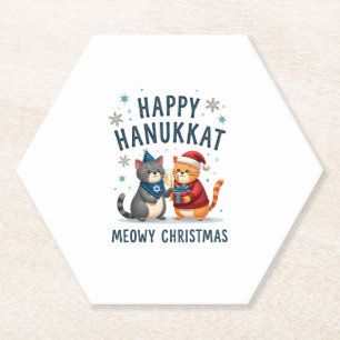 Posavasos De Papel Gato Feliz Navidad Feliz Hanukkah Judío Cristiano