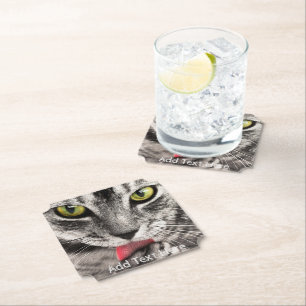 Posavasos De Papel Gato gris con ojos amarillos golpeando pata