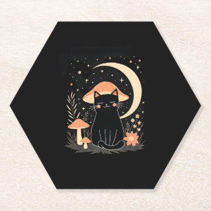 Posavasos De Papel Gato Hongo Sombrero Cottagecore Gatito Gata Mujere