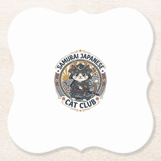 Posavasos De Papel Gato Japonés Samurái Arte Vectorial POD - Samurái  (Anverso)