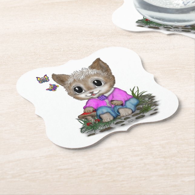 Posavasos De Papel Gato Kitty y mariposa (En perspectiva)