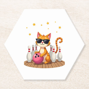 Posavasos De Papel Gato lindo con gafas de sol Gato jugando boliche p