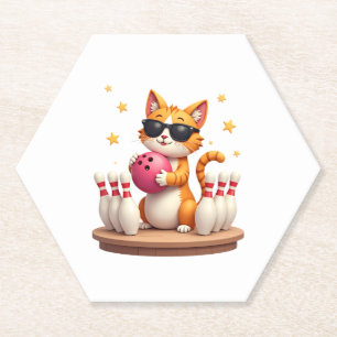 Posavasos De Papel Gato lindo con gafas de sol Gato jugando boliche p