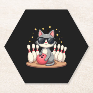 Posavasos De Papel Gato lindo con gafas de sol Gato jugando boliche p
