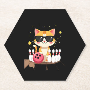 Posavasos De Papel Gato lindo con gafas de sol Gato jugando boliche p
