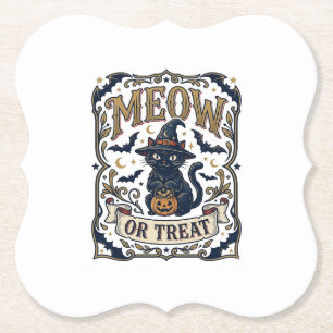 Posavasos De Papel Gato Miau o Truco Halloween Gato Espeluznante Vint