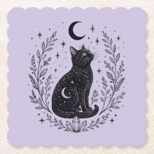 Posavasos De Papel Gato místico bajo la luna