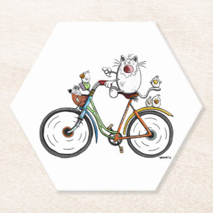 Posavasos De Papel Gato monta una bicicleta colorida - Gatos - Regalo