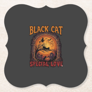 Posavasos De Papel Gato Negro Amor Especial Halloween Luna Bruja Cala