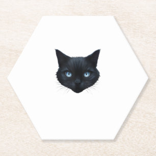 Posavasos De Papel Gato negro cara ojos azules Tee gráfico hombres mu