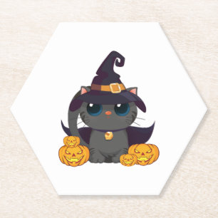 Posavasos De Papel Gato negro con camiseta de Halloween de Jack O Lan