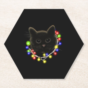 Posavasos De Papel Gato negro con luces de Navidad
