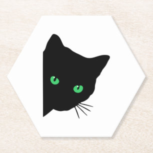 Posavasos De Papel gato negro con ojos verdes