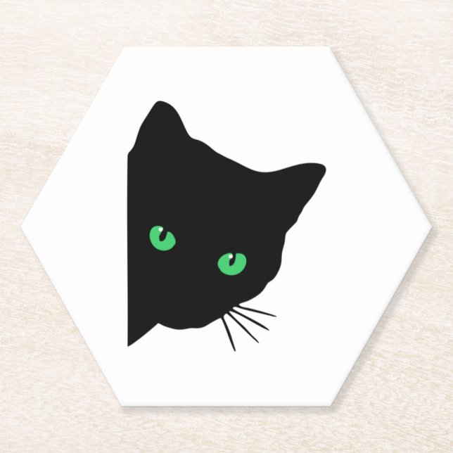 Posavasos De Papel gato negro con ojos verdes (Anverso)