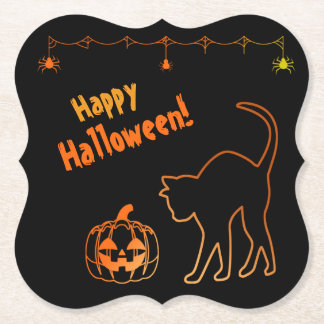 Posavasos De Papel Gato negro conoce la Halloween de Jack-o-Lantern