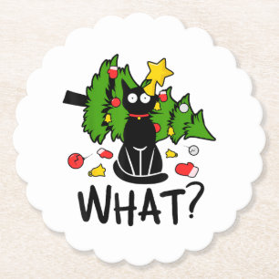 Posavasos De Papel Gato Negro Divertido Árbol De Navidad Alegre Santa
