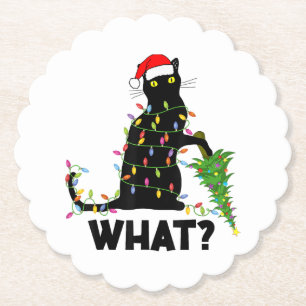 Posavasos De Papel Gato negro divertido empujando el árbol de Navidad