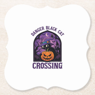 Posavasos De Papel Gato Negro Peligro Cruzando Halloween Calabaza Bru