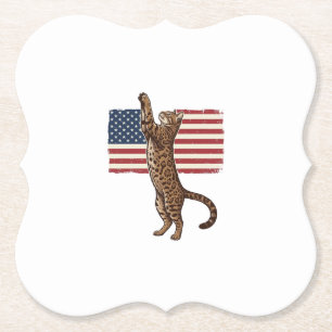 Posavasos De Papel Gato Patriótico Bandera Americana Diseño Vectorial