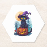 Posavasos De Papel Gato picante de Halloween en una calabaza<br><div class="desc">Gato picante de Halloween en una calabaza</div>