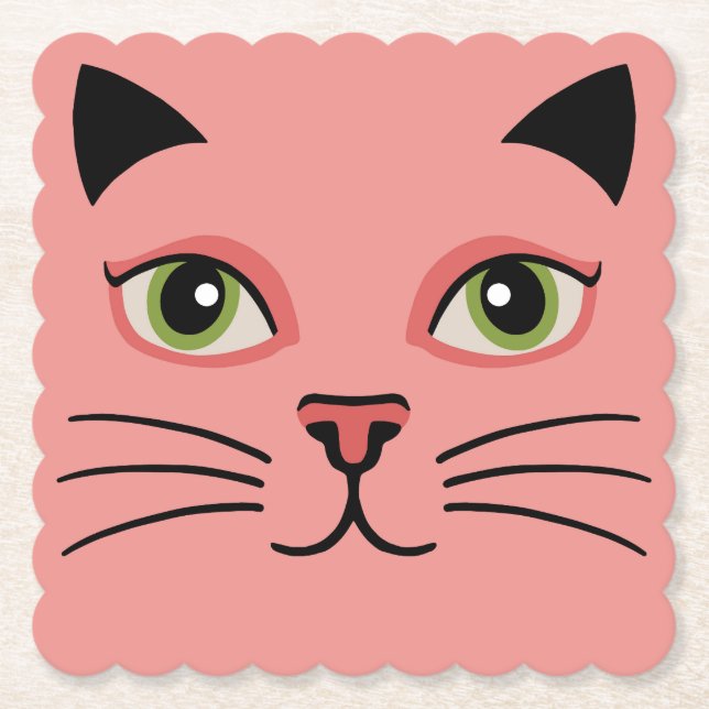 Posavasos De Papel Gato rosa retro (Anverso)