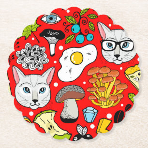 Posavasos De Papel Gato y huevo en rojo