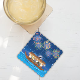 Posavasos De Papel Gatos deslumbrando en fuegos artificiales a bordo 