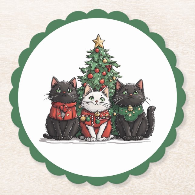 Posavasos De Papel Gatos Navideños Adorables (Anverso)