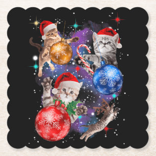 Posavasos De Papel Gatos Navideños Adorables en Ornamentos Espaciales