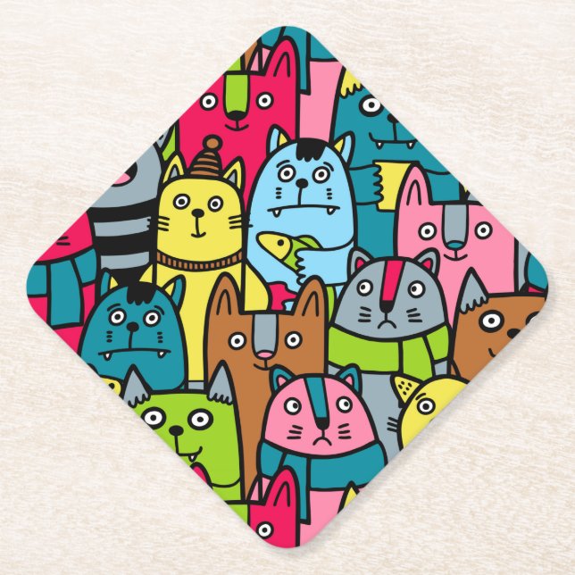 Posavasos De Papel Gatos y gatos (Anverso)