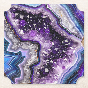 Posavasos De Papel Geoda Hermosa con Cristales de Amatista y Ágata