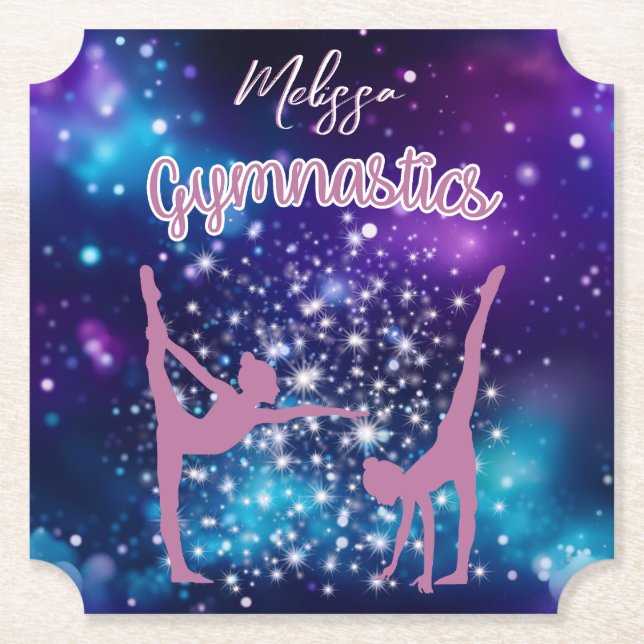 Posavasos De Papel Gimnasia Galaxia Turquesa Púrpura Personalizada (Anverso)