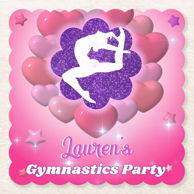 Posavasos De Papel Gimnasia Partido de Cumpleaños Estrella rosa del C (Anverso)