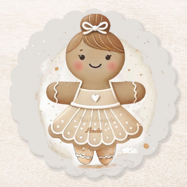 Posavasos De Papel Gingerbread Ballerina Montaña de Papel Personaliza (Anverso)
