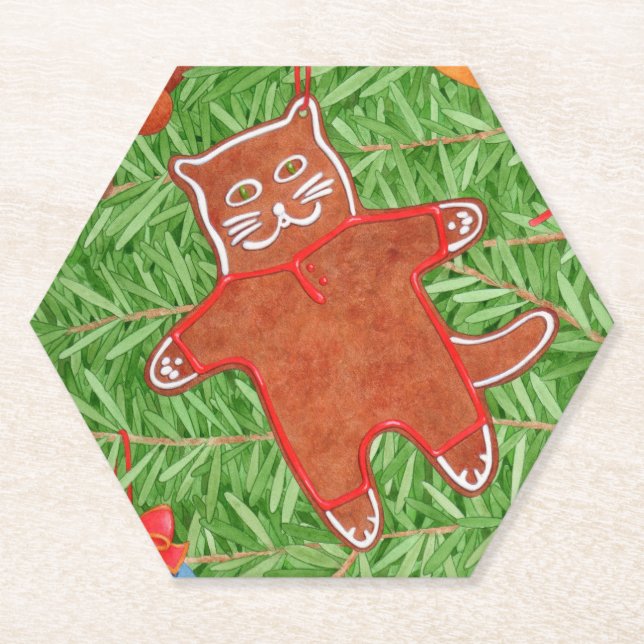 Posavasos De Papel GINGERBREAD KITTY Hexagon Paper Coasters (Anverso)