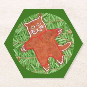 Posavasos De Papel GINGERBREAD KITTY Hexagon Paper Coasters / Green