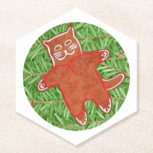 Posavasos De Papel GINGERBREAD KITTY Pointy Hexagon Coasters / Blanco