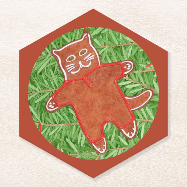 Posavasos De Papel GINGERBREAD KITTY Pointy Hexagon Coasters / Ginger (Anverso)