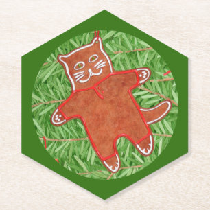 Posavasos De Papel GINGERBREAD KITTY Pointy Hexagon Coasters / Green