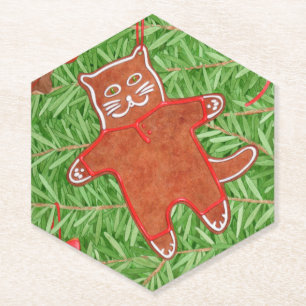 Posavasos De Papel GINGERBREAD KITTY Pointy Hexagon Paper Coasters