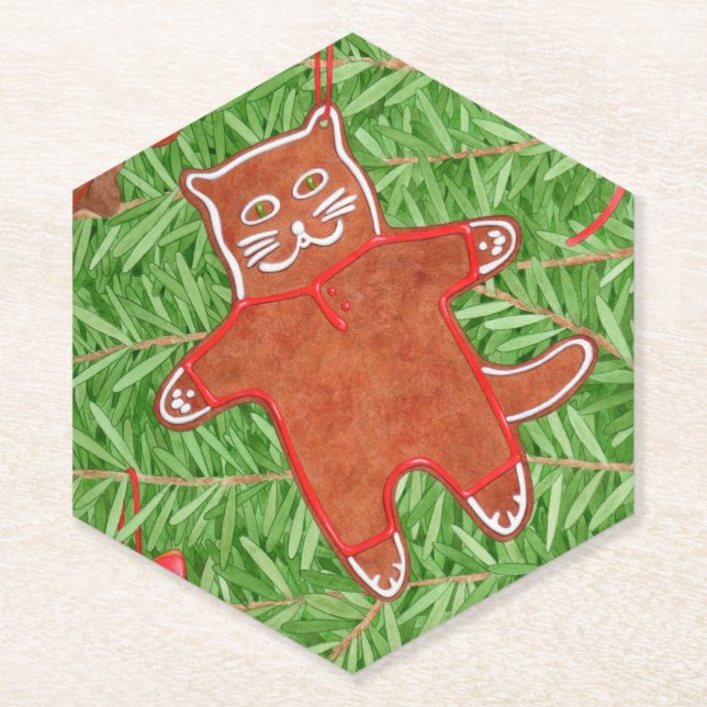 Posavasos De Papel GINGERBREAD KITTY Pointy Hexagon Paper Coasters (Anverso)