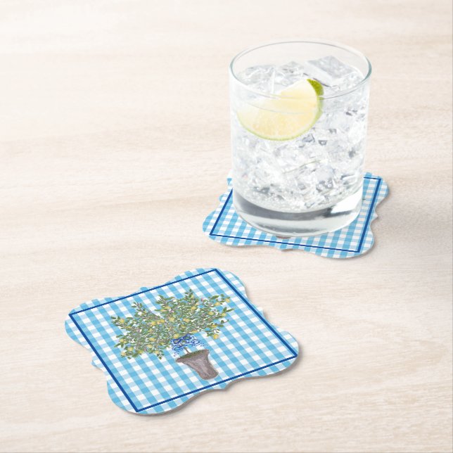 Posavasos De Papel Gingham Lemons Lemon Tree Napkins (In situ)